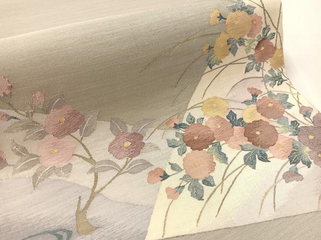 平和屋着物●太鼓柄袋帯 すくい織 切嵌花文 金糸 正絹 逸品 CABL0252vp