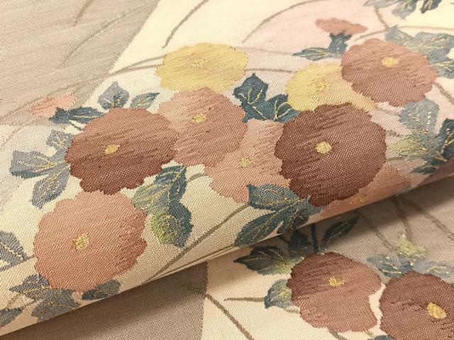 平和屋着物●太鼓柄袋帯 すくい織 切嵌花文 金糸 正絹 逸品 CABL0252vp