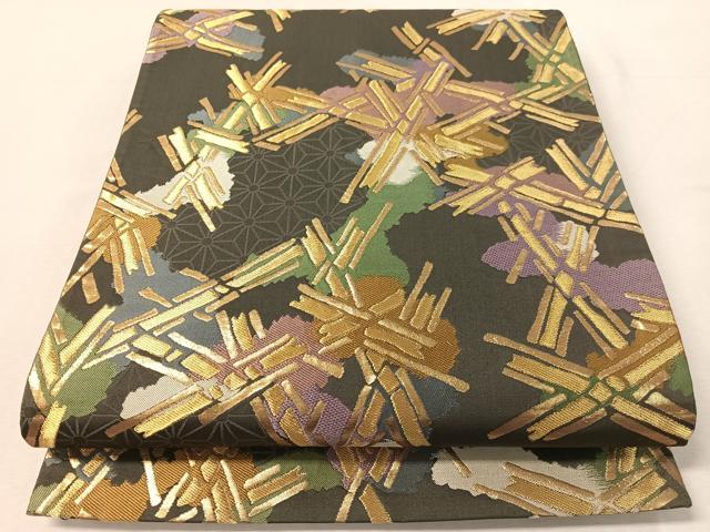 平和屋着物●六通柄袋帯 幾何学文様 金糸 正絹 逸品 CABL0261vp
