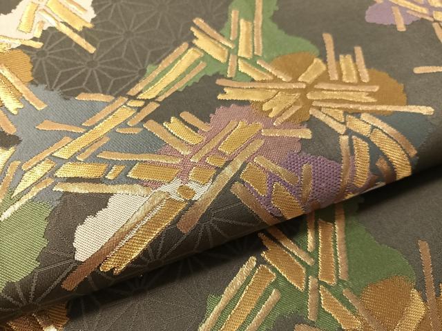 平和屋着物●六通柄袋帯 幾何学文様 金糸 正絹 逸品 CABL0261vp