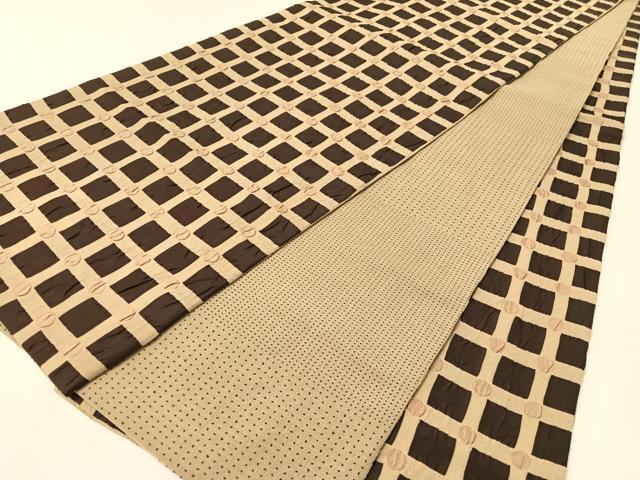 平和屋着物●全通柄袋帯 ふくれ織 格子柄 正絹 逸品 CABL0262vp
