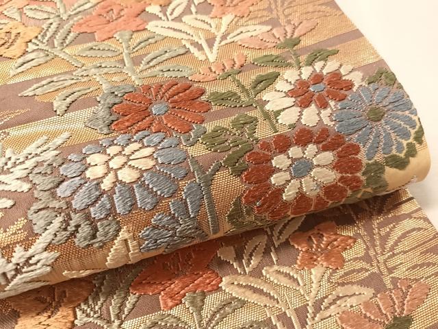 平和屋着物●六通柄袋帯 唐織 草花文 金糸 正絹 逸品 未使用 CABL0264vp