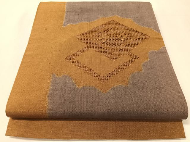 平和屋着物●両面 太鼓柄袋帯 紬地 絞り ドローンワーク 菱花文 正絹 逸品 CABL0267vp