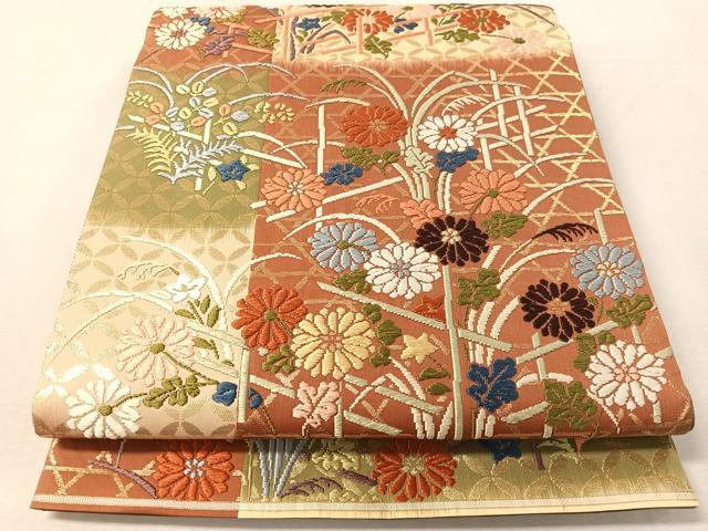 平和屋着物●六通柄袋帯 唐織 草花文 金糸 正絹 逸品 CABL0269vp