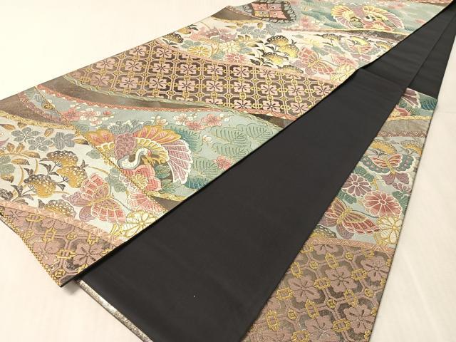 平和屋着物●西陣 沖野織物謹製 六通柄袋帯 北村進作 唐織 飛鶴熨斗花蝶文 金糸 引箔 証紙付き 正絹 逸品 未使用 CABL0274vp