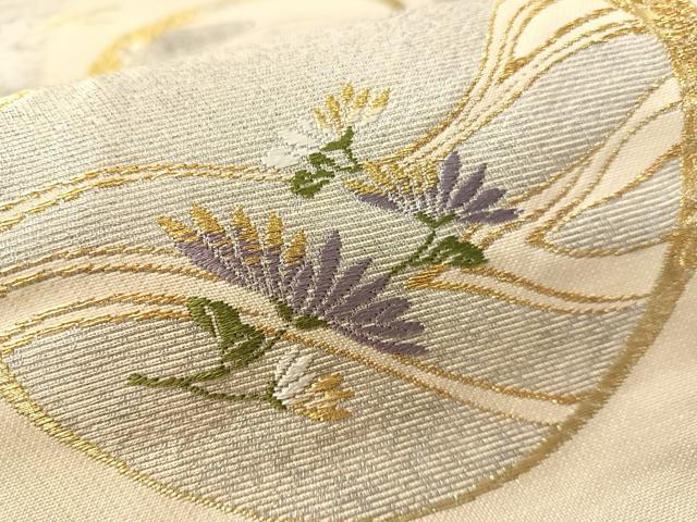 平和屋着物●六通柄袋帯 唐織 流水花丸文 金銀糸 正絹 逸品 CABL0275vp