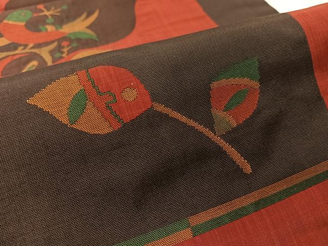 平和屋着物●名門木屋太 今河織物 六通柄袋帯 市松花喰鳥 正絹 逸品 CABL0279vp