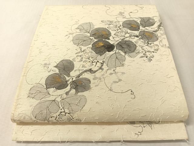 平和屋着物●六通柄袋帯 作家物 手描き 髭紬 蔦の葉花文 金彩 正絹 逸品 CABL0281vp