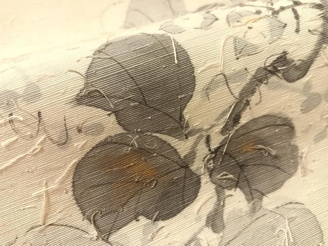 平和屋着物●六通柄袋帯 作家物 手描き 髭紬 蔦の葉花文 金彩 正絹 逸品 CABL0281vp
