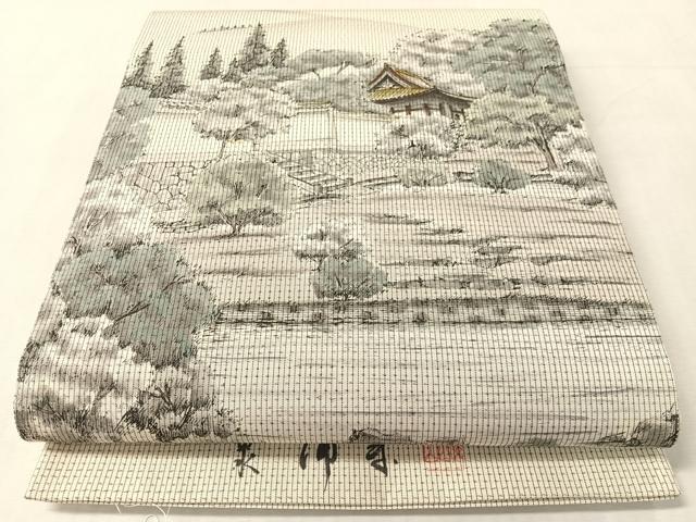平和屋着物●全通柄袋帯 本場大島紬 作家物 手描き 泉涌寺 宮之原織謹製 証紙付き 正絹 逸品 CABL0282vp