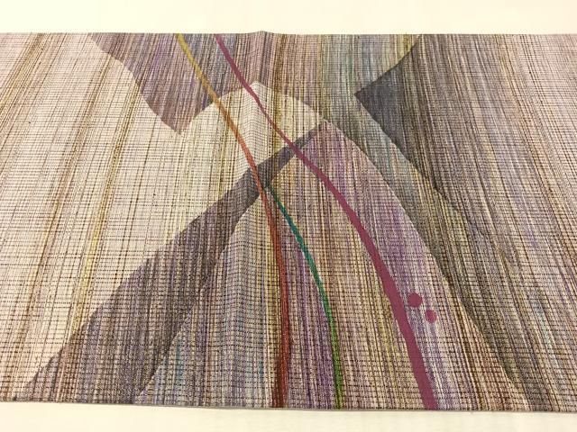 平和屋着物●太鼓柄袋帯 紬地 幾何学文 金通し地 正絹 逸品 CABL0283vp