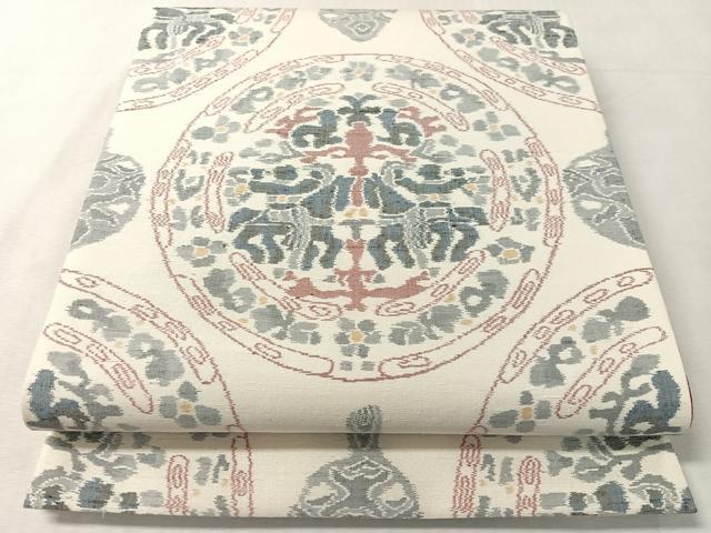 平和屋着物●両面 全通柄袋帯 紬地 狩猟丸文 正絹 逸品 未使用 CABL0285vp