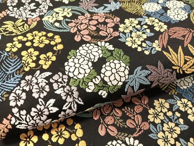 平和屋着物●六通柄袋帯 唐織 草花丸文 黒地 金糸 正絹 逸品 CABL0287vp