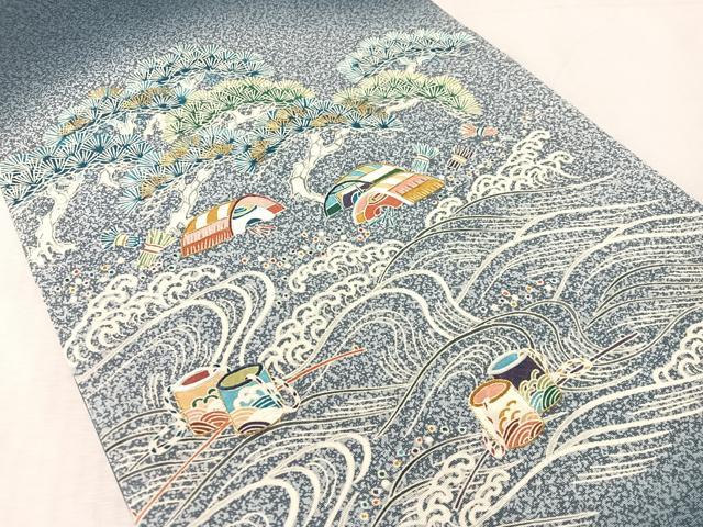 平和屋着物●太鼓柄袋帯 刺繍 浜松文 金糸 正絹 逸品 未使用 CABL0290vp