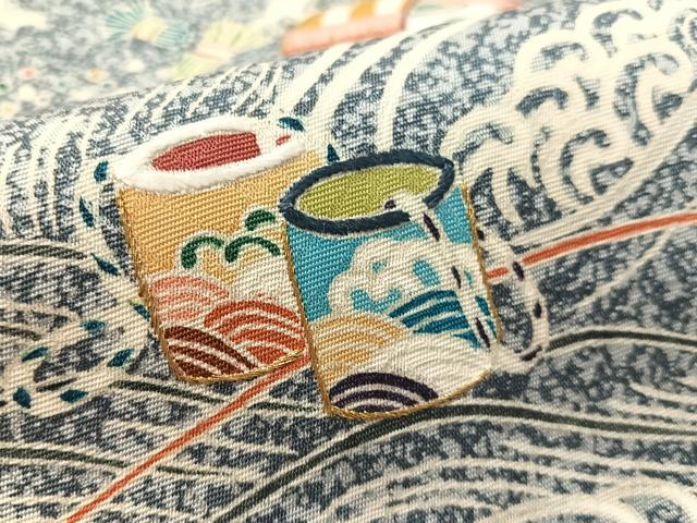 平和屋着物●太鼓柄袋帯 刺繍 浜松文 金糸 正絹 逸品 未使用 CABL0290vp