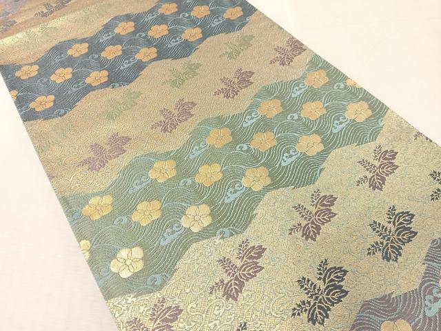 平和屋着物●全通柄袋帯 松皮桐花文 金糸 正絹 逸品 CABL0302vp