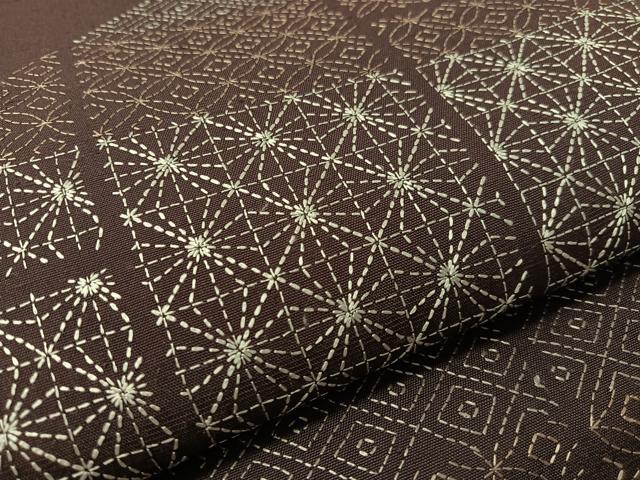 平和屋着物●太鼓柄袋帯 総刺繍 刺し子 紬地 吉祥丸文 正絹 逸品 未使用 CABL0318vp