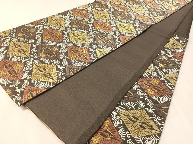 平和屋着物●六通柄袋帯 唐織 双鶴菱文 金糸 正絹 逸品 CABL0320vp