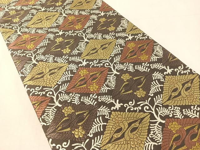平和屋着物●六通柄袋帯 唐織 双鶴菱文 金糸 正絹 逸品 CABL0320vp