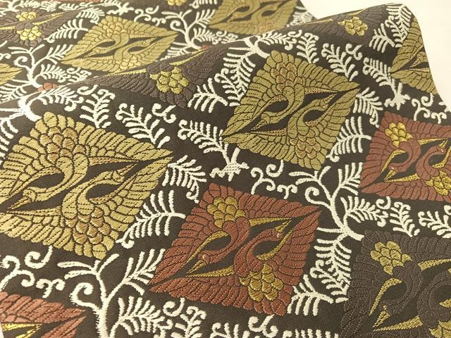 平和屋着物●六通柄袋帯 唐織 双鶴菱文 金糸 正絹 逸品 CABL0320vp
