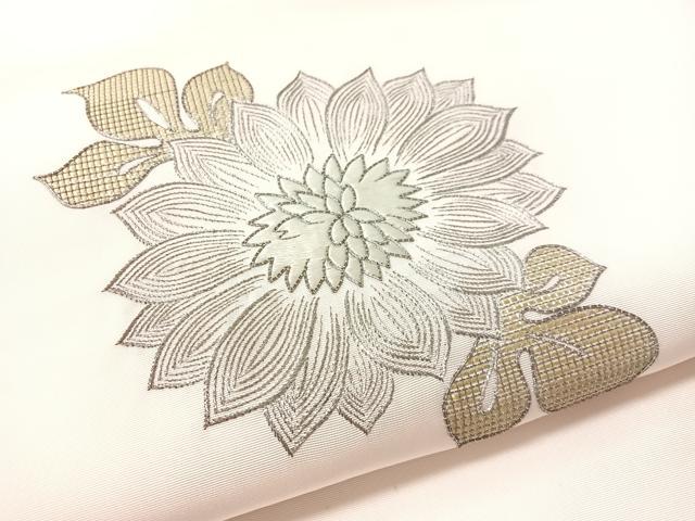 平和屋着物●九寸名古屋帯 駒刺繍 草花文 銀糸 鈴乃屋扱い 正絹 逸品 CABL0322vp