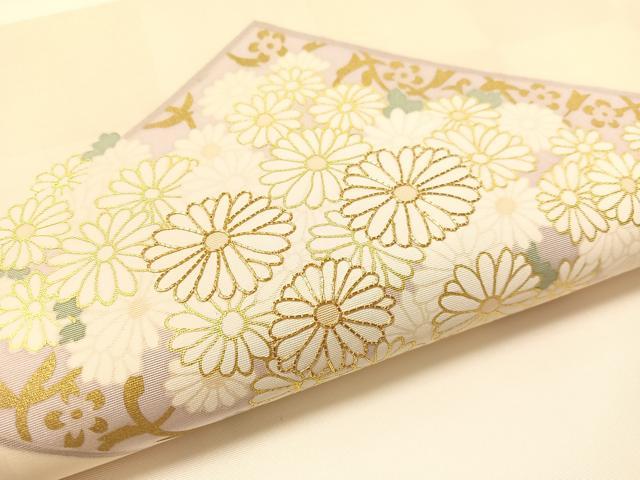 平和屋着物●塩瀬 九寸名古屋帯 駒刺繍 菊花菱文 金彩 正絹 逸品 CABL0323vp