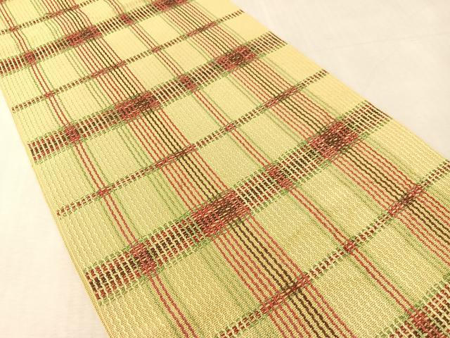 平和屋着物●八寸名古屋帯 紬地 格子柄 正絹 逸品 CABL0336vp