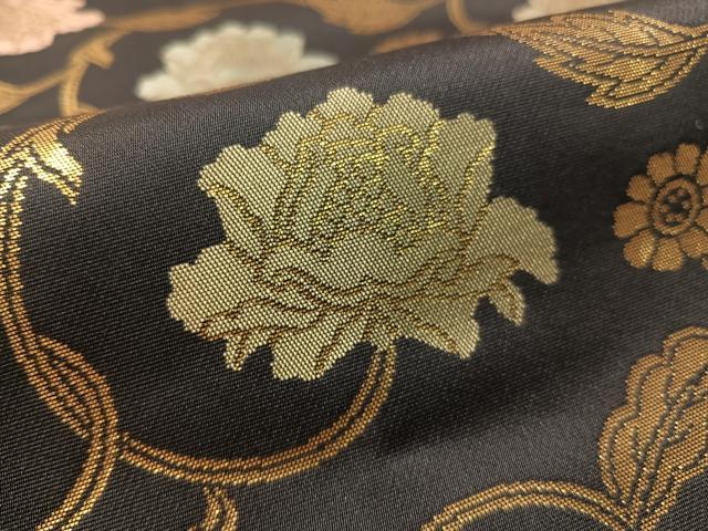 平和屋着物●九寸名古屋帯 牡丹唐草文 金糸 正絹 逸品 CABL0342vp