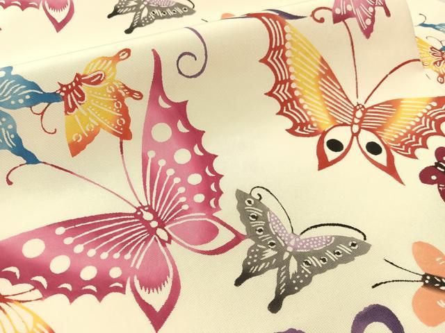 平和屋着物●塩瀬 九寸名古屋帯 本場琉球紅型 舞蝶文 正絹 逸品 CABL0343vp