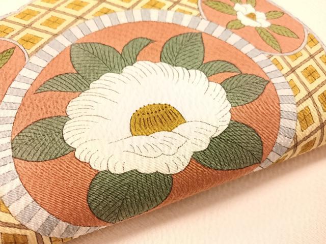 平和屋着物●銀座きしや 九寸名古屋帯 手描き 椿絵皿文 正絹 逸品 CABL0378vp