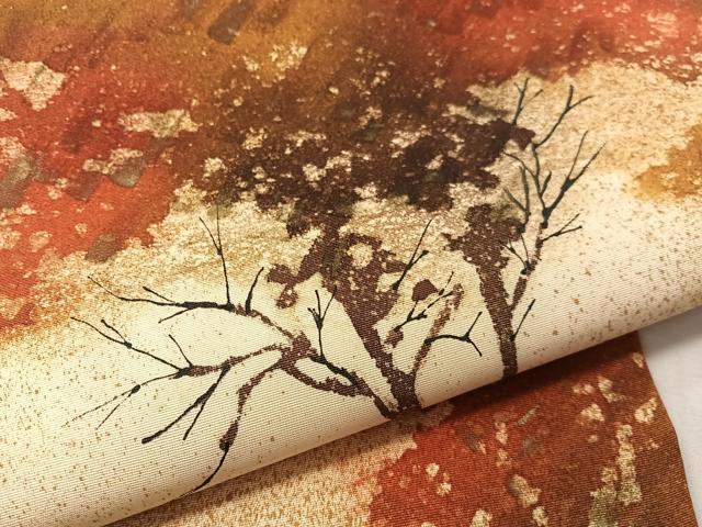 平和屋着物●塩瀬 九寸開き名古屋帯 ろうけつ染め 草木文 金彩 正絹 逸品 CABL0387vp
