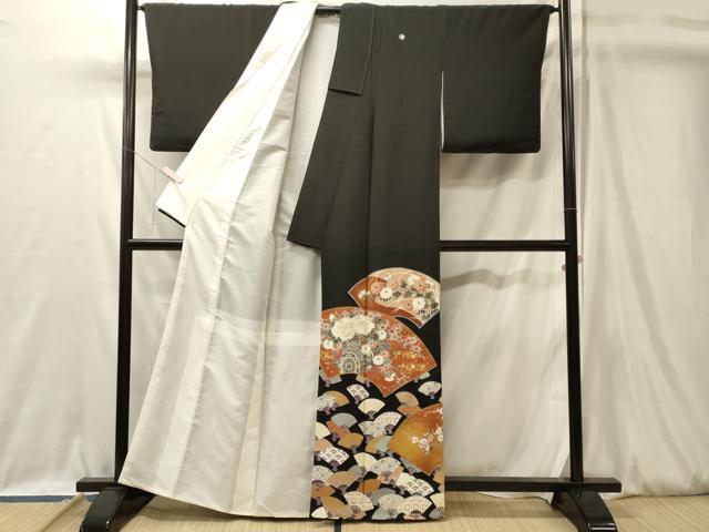平和屋着物■豪華黒留袖 作家物 刺繍 扇面地紙花文 金彩 正絹 逸品 CABL0423oy