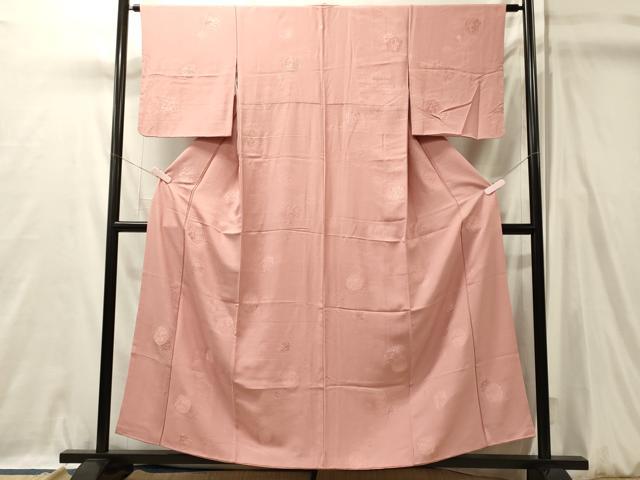 平和屋着物■上質な色無地 草花丸地紋 珊瑚色 正絹 逸品 CABL0432oy