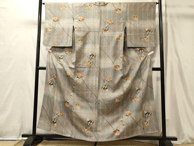 平和屋着物■上質な小紋 扇花文 暈し染め 金彩 正絹 逸品 CABL0444oy
