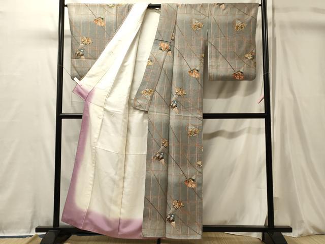 平和屋着物■上質な小紋 扇花文 暈し染め 金彩 正絹 逸品 CABL0444oy