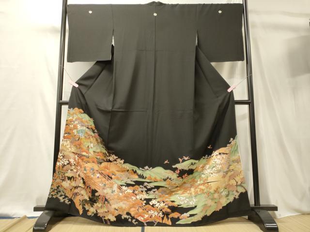 平和屋着物■豪華黒留袖 人物風景松文 暈し染め 金彩 正絹 逸品 CABL0477oy