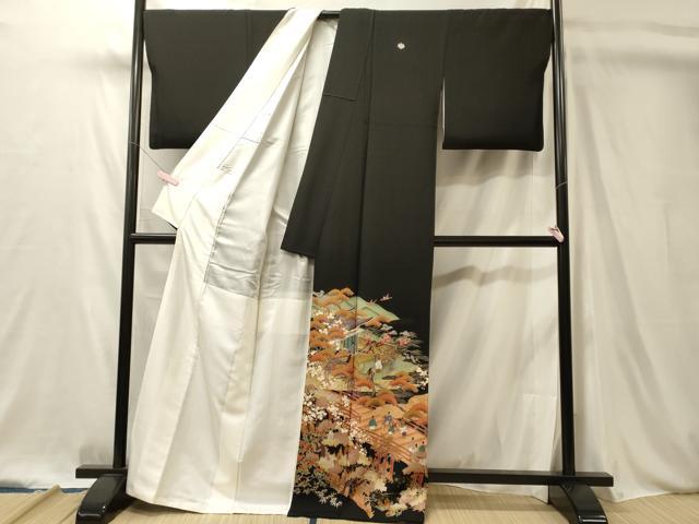 平和屋着物■豪華黒留袖 人物風景松文 暈し染め 金彩 正絹 逸品 CABL0477oy