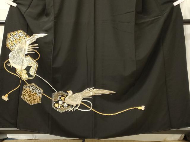 平和屋着物■豪華黒留袖 総刺繍 駒刺繍 吉祥尾長鳥文 金銀糸 正絹 逸品 CABL0484oy