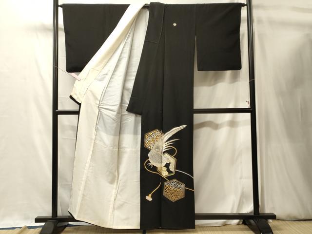 平和屋着物■豪華黒留袖 総刺繍 駒刺繍 吉祥尾長鳥文 金銀糸 正絹 逸品 CABL0484oy