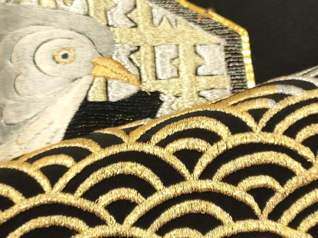 平和屋着物■豪華黒留袖 総刺繍 駒刺繍 吉祥尾長鳥文 金銀糸 正絹 逸品 CABL0484oy