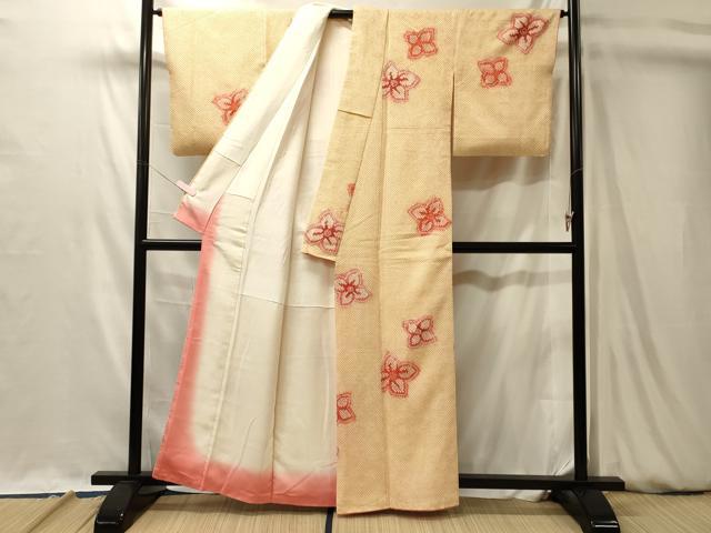 平和屋着物■上質な小紋 総絞り 舞花文 正絹 逸品 CABL0488oy