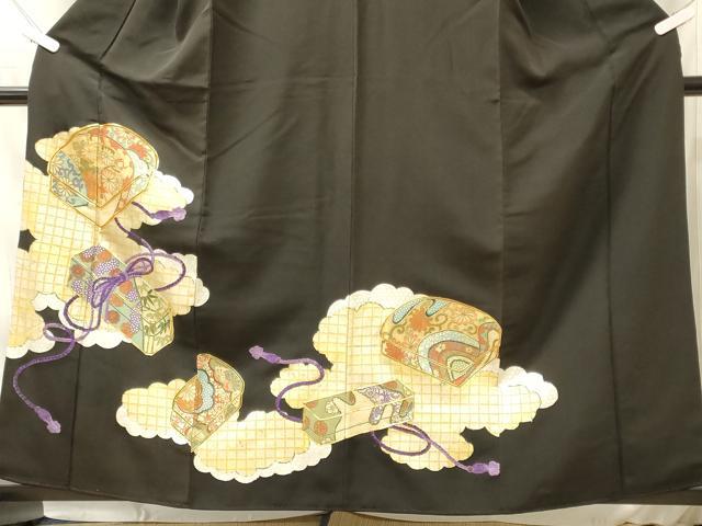 平和屋着物■豪華黒留袖 駒刺繍 文箱雲取り文 金銀彩 正絹 逸品 CABL0491oy