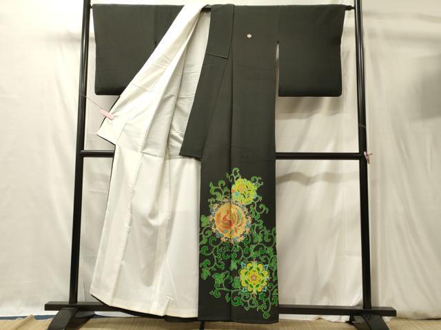 平和屋着物■豪華黒留袖 駒刺繍 鳳凰花唐草丸文 金彩 正絹 逸品 CABL0495oy