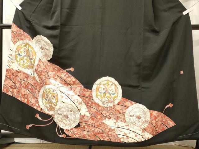 平和屋着物■豪華黒留袖 作家もの 鏡裏花鳥文 金彩 正絹 逸品 未使用 CABL0500oy