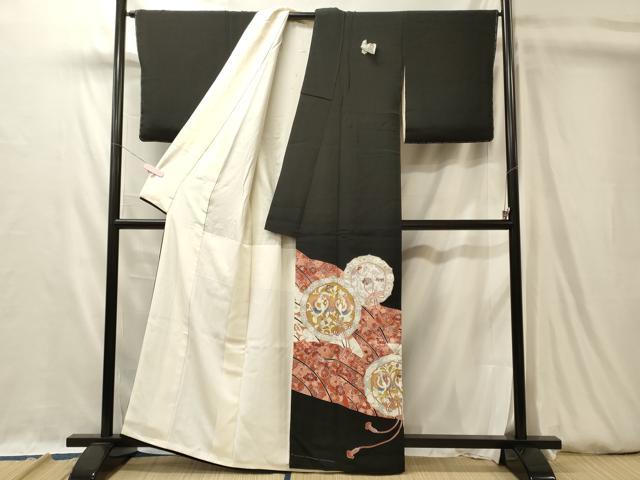 平和屋着物■豪華黒留袖 作家もの 鏡裏花鳥文 金彩 正絹 逸品 未使用 CABL0500oy