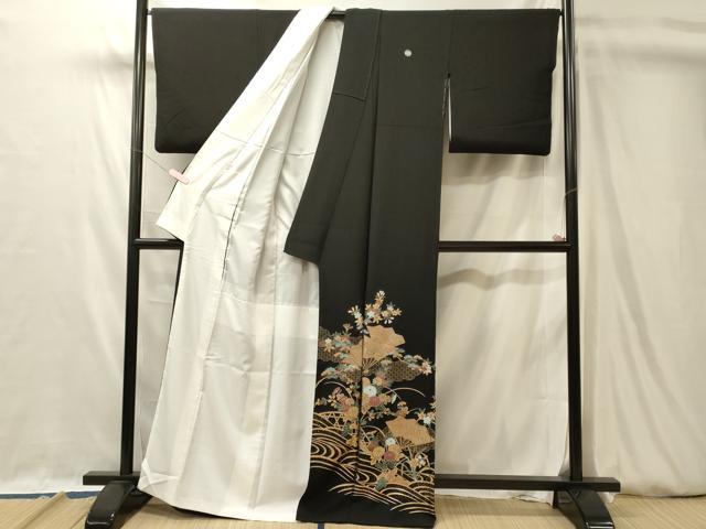 平和屋着物■豪華黒留袖 流水扇面花文 金銀彩 正絹 逸品 CABL0503oy