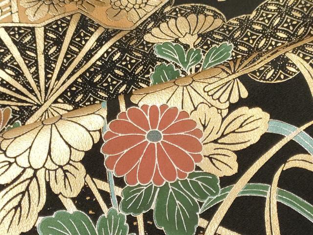 平和屋着物■豪華黒留袖 流水扇面花文 金銀彩 正絹 逸品 CABL0503oy