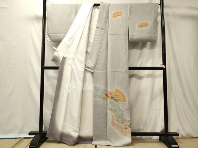 平和屋着物■訪問着 手描き 地紙重ね流水花松文 暈し染め 金彩 正絹 逸品 CABL0534oy