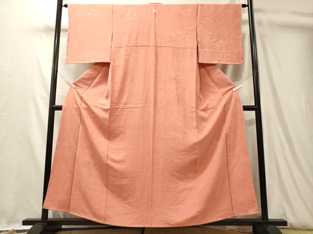 平和屋着物■上質な色無地 風景地紋 甚三紅色 正絹 逸品 未使用 CABL0538oy