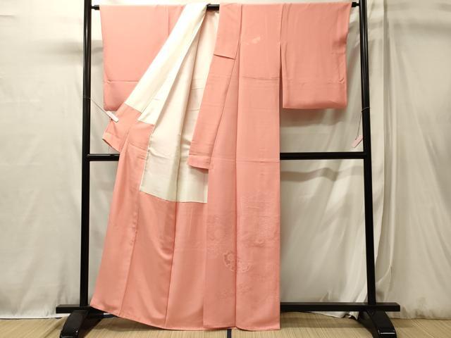 平和屋着物■無地絵羽訪問着 雪輪御所車地紋 甚三紅色 正絹 逸品 CABL0574oy